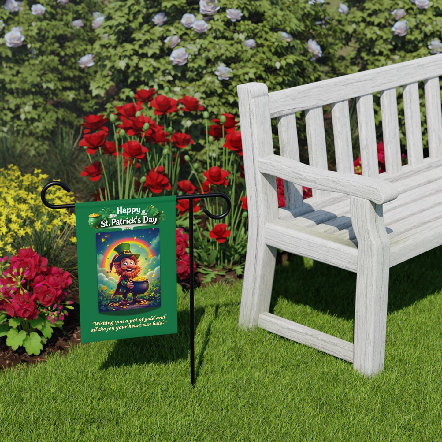 Happy St. Patrick's Day Leprechaun Garden Banner – Irish Proverb Yard Flag for Luck & Prosperity