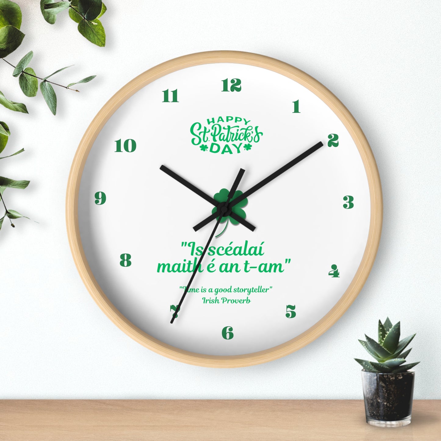 St. Patrick's Day Shamrock Quote Wall Clock – Irish Proverb Timepiece for Home Décor