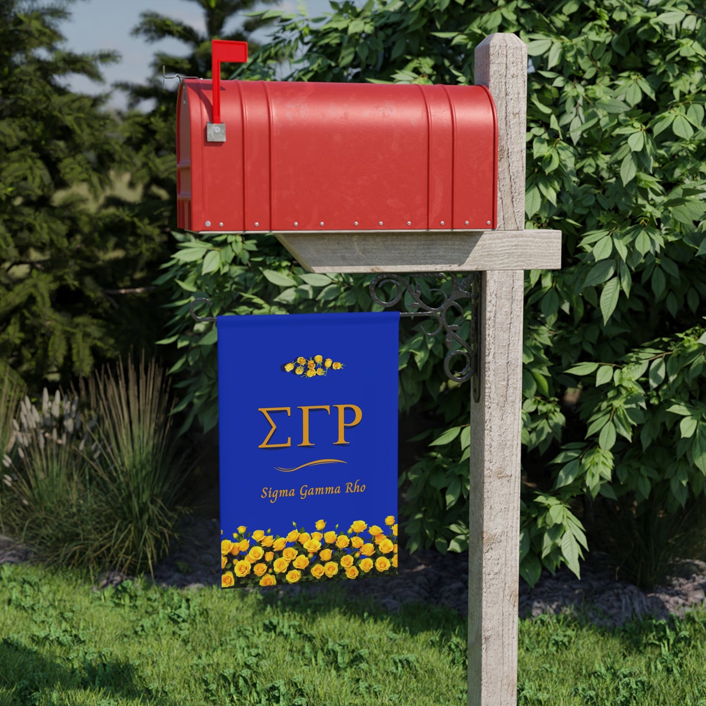 Sigma Gamma Rho Garden Flag Banner | Royal Blue & Gold Floral Design