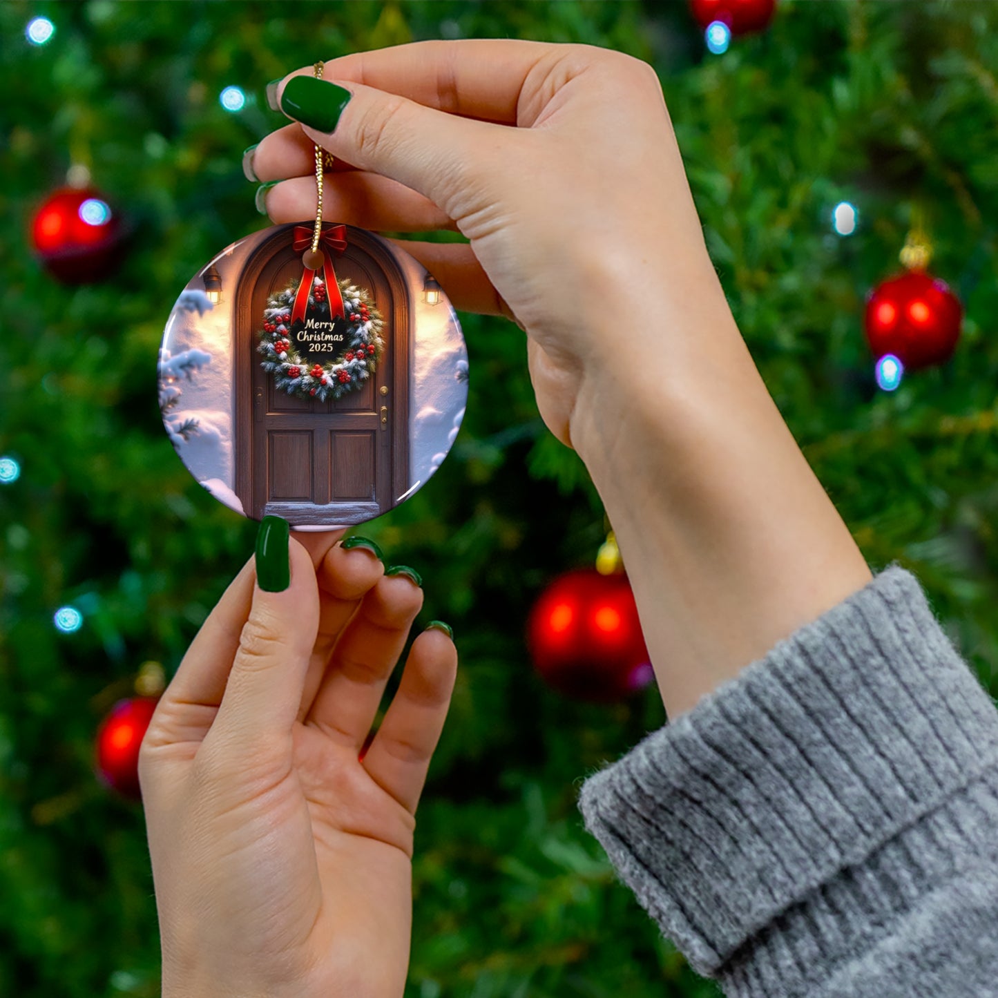 Welcoming Holiday Door Ceramic Ornament