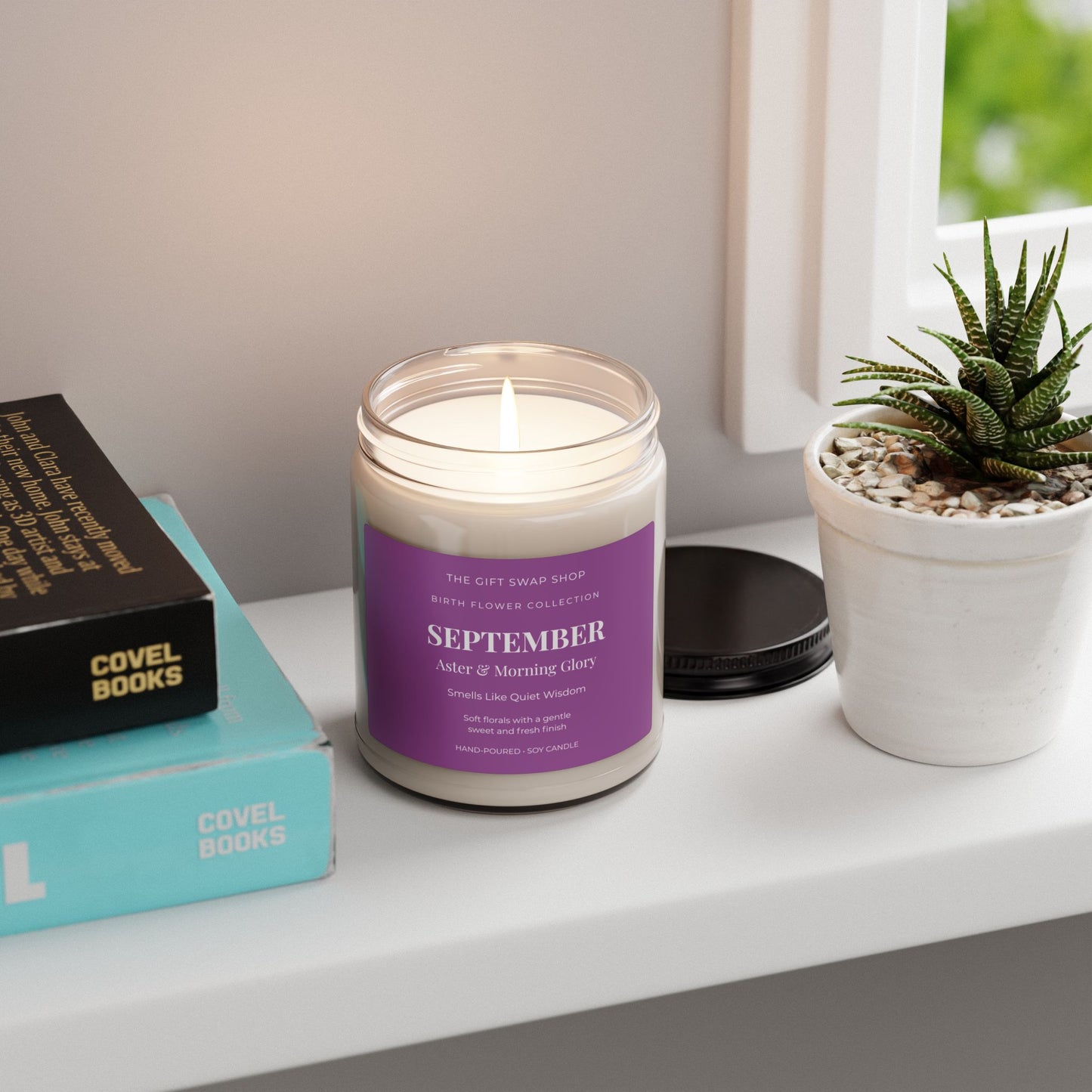 September Birth Flower Aster & Morning Glory Soy Candle — 9oz Scented Jar