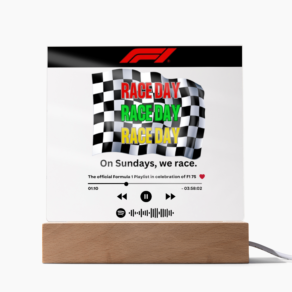 Formula 1 Race Day LED Plaque with Song Details, Music Streaming Service or QR Code