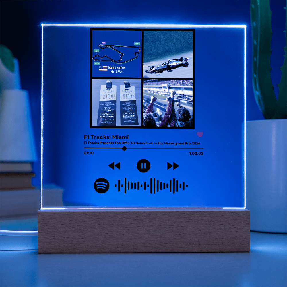 Personalized Formula 1 Race Commemorative Gift LED Plaque with Photo, Song Playlist, Music Streaming Service or QR Code