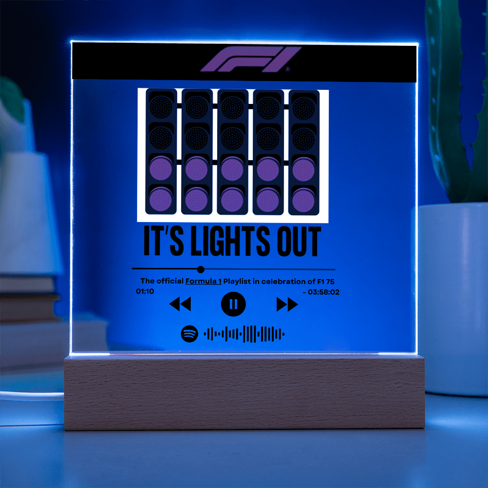 Formula 1 Lights Out Music LED Plaque with Song Details, Music Streaming Service or QR Code