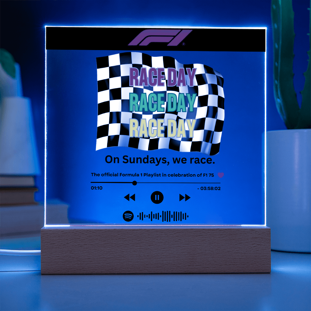 Formula 1 Race Day LED Plaque with Song Details, Music Streaming Service or QR Code