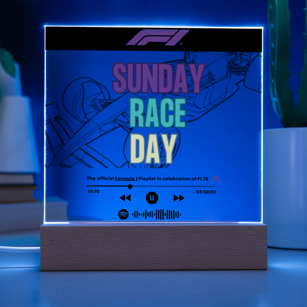 Formula 1 Sunday Race Day LED Plaque with Song Details, Music Streaming Service or QR Code