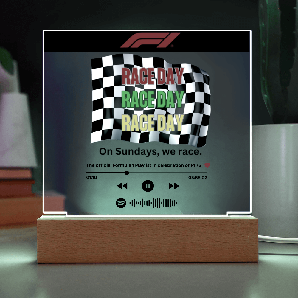 Formula 1 Race Day LED Plaque with Song Details, Music Streaming Service or QR Code