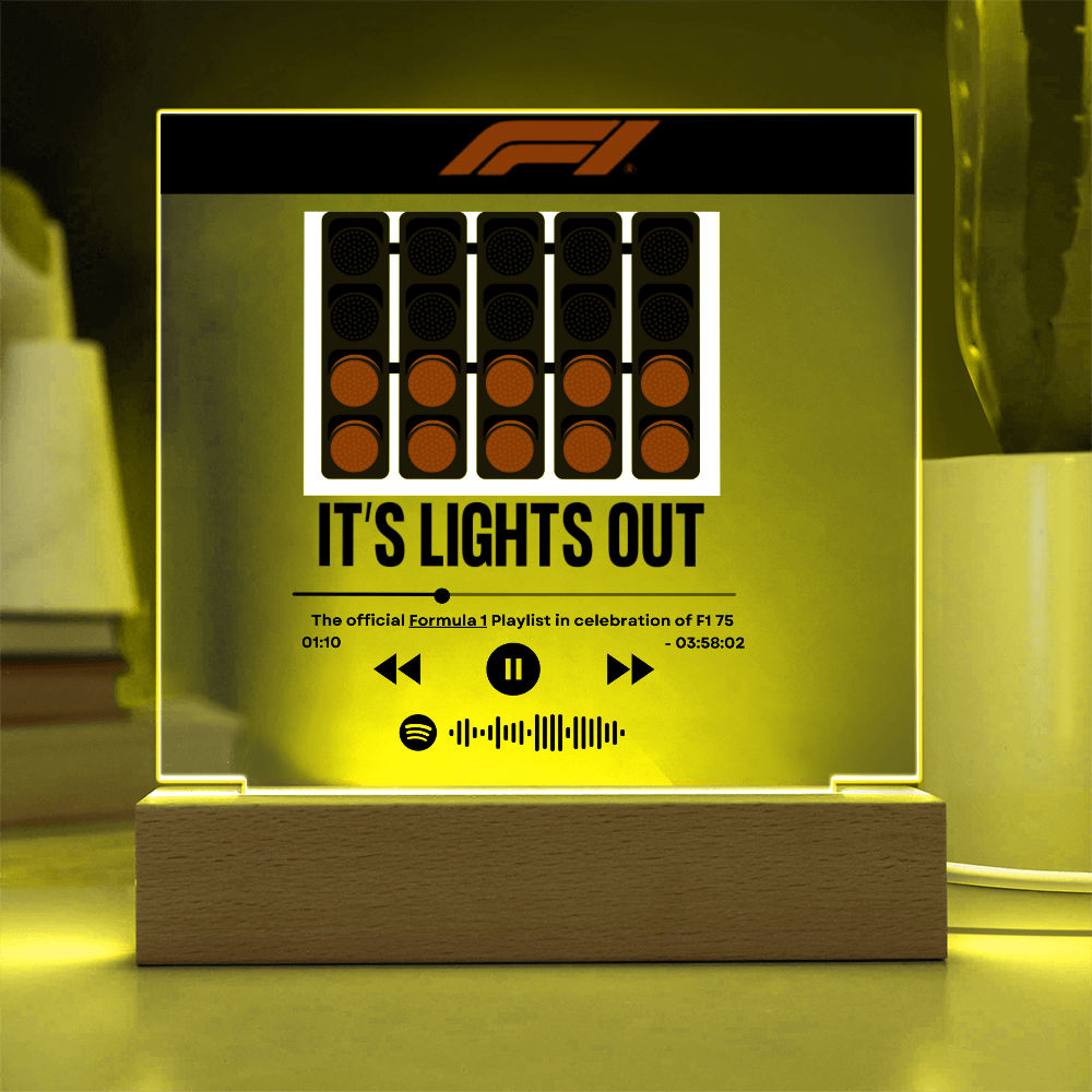 Formula 1 Lights Out Music LED Plaque with Song Details, Music Streaming Service or QR Code