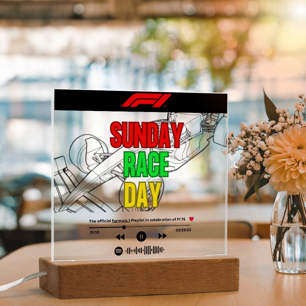 Formula 1 Sunday Race Day LED Plaque with Song Details, Music Streaming Service or QR Code