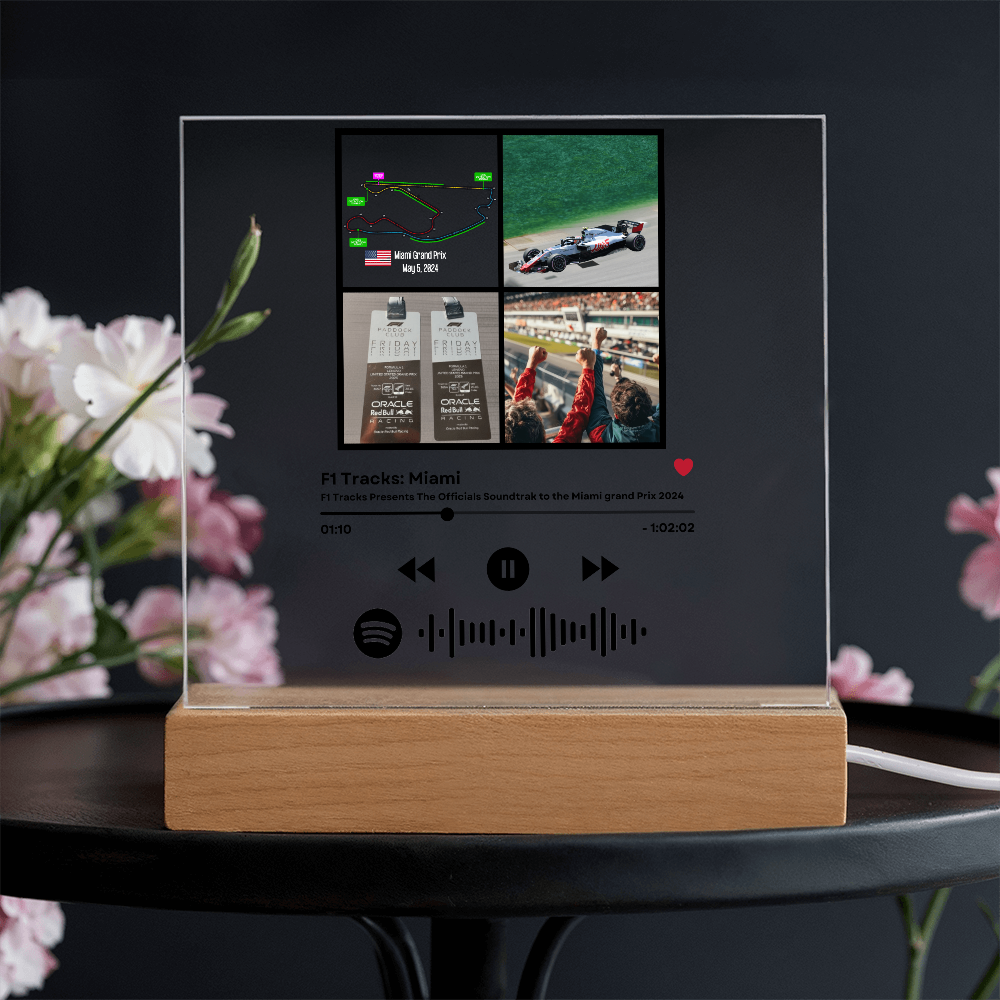 Personalized Formula 1 Race Commemorative Gift LED Plaque with Photo, Song Playlist, Music Streaming Service or QR Code
