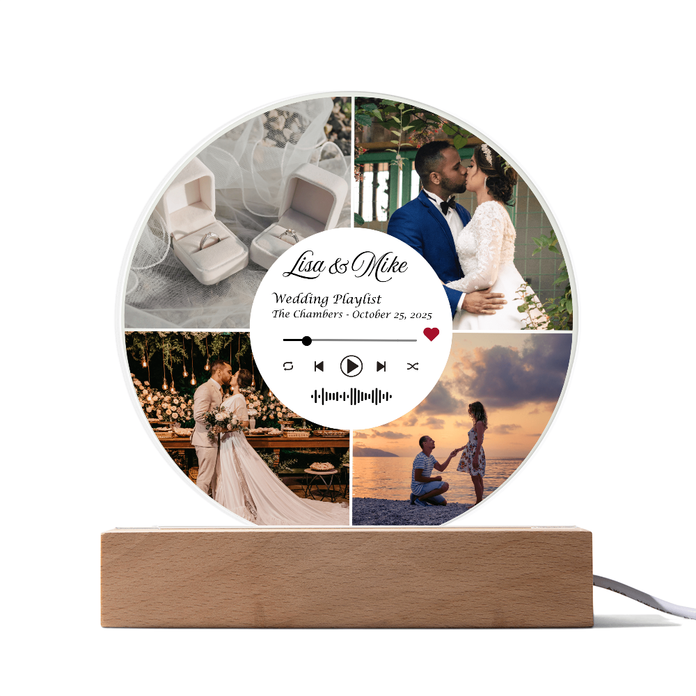 Personalized Wedding LED Plaque with Photo, Song Details, Music Streaming Service or QR Code