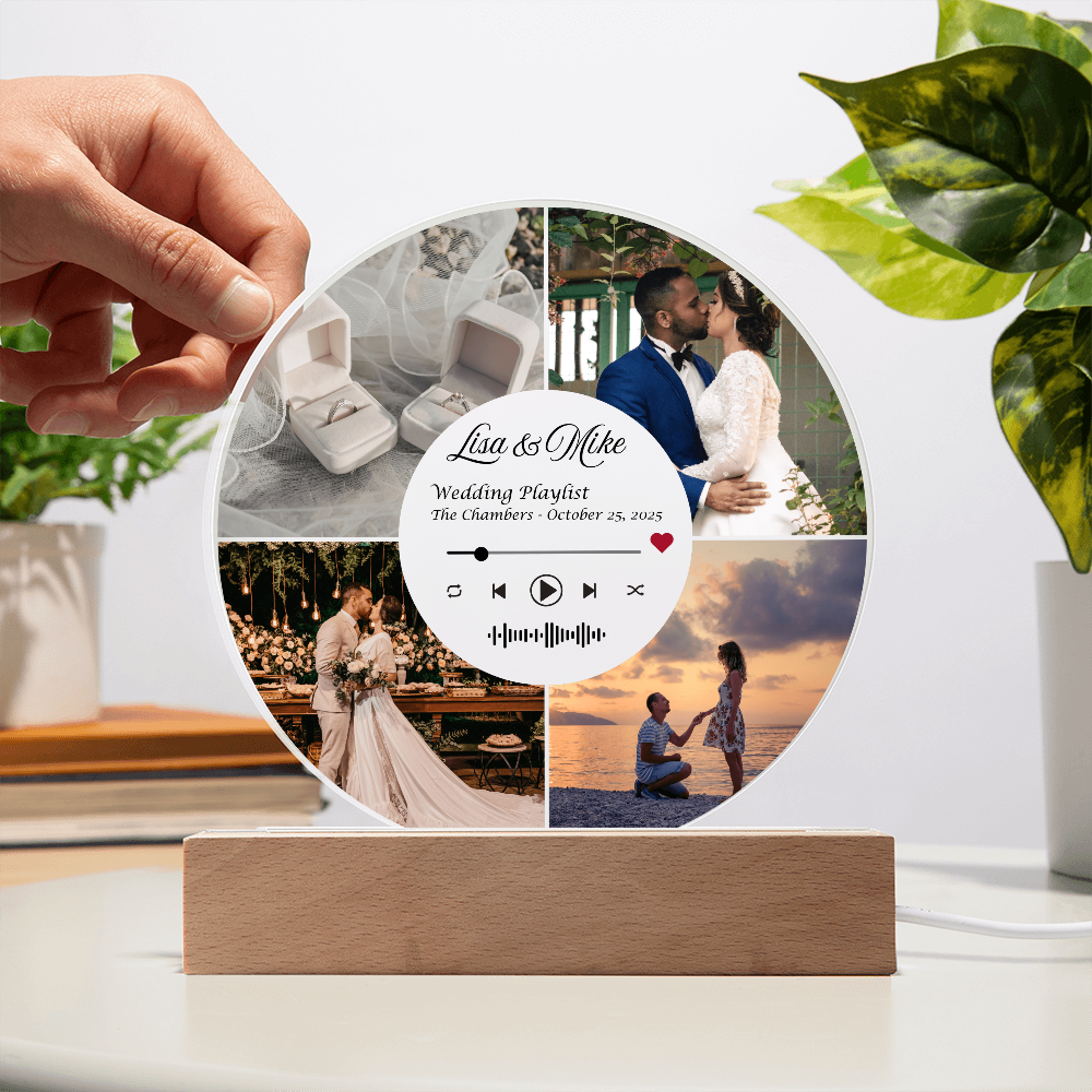 Personalized Wedding LED Plaque with Photo, Song Details, Music Streaming Service or QR Code