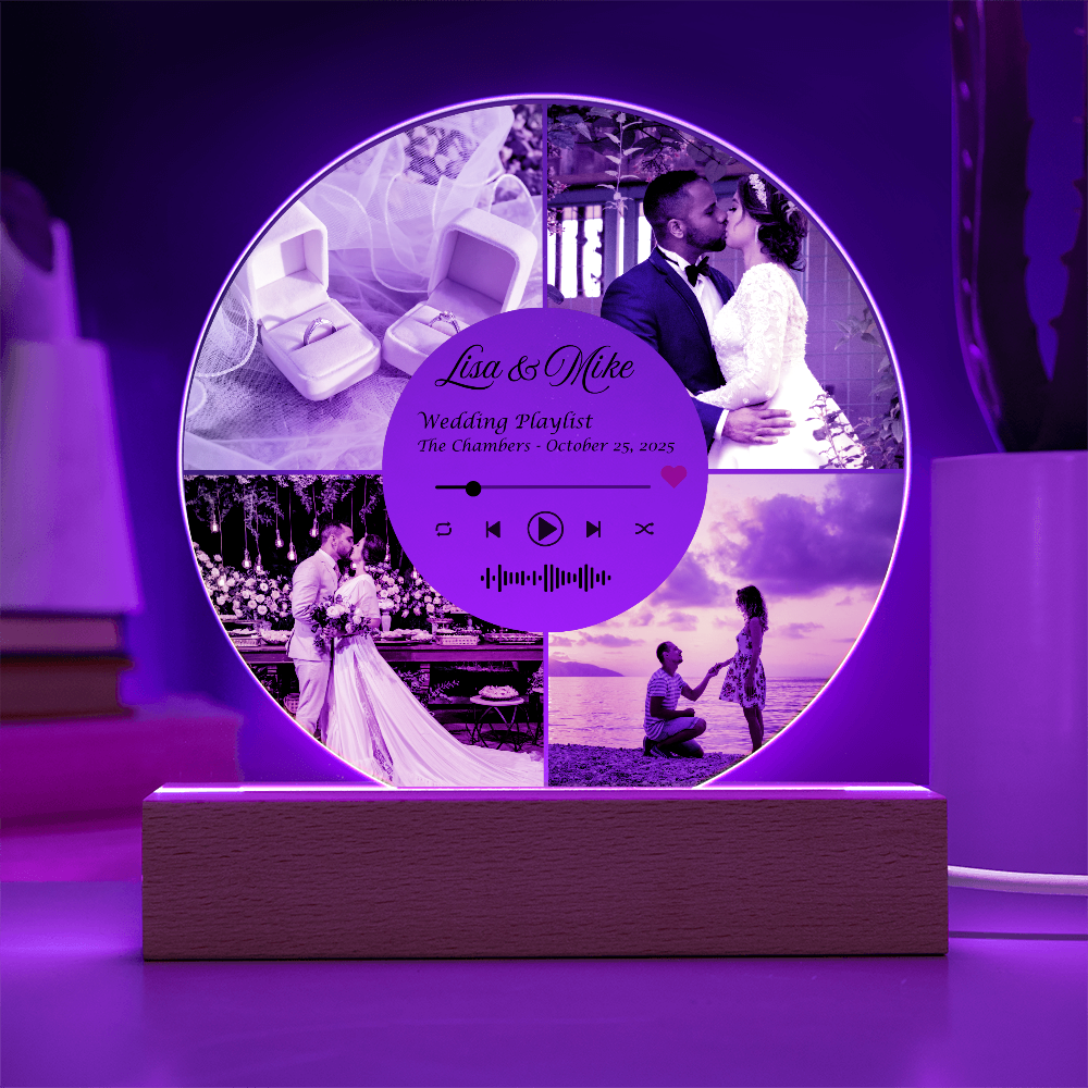 Personalized Wedding LED Plaque with Photo, Song Details, Music Streaming Service or QR Code