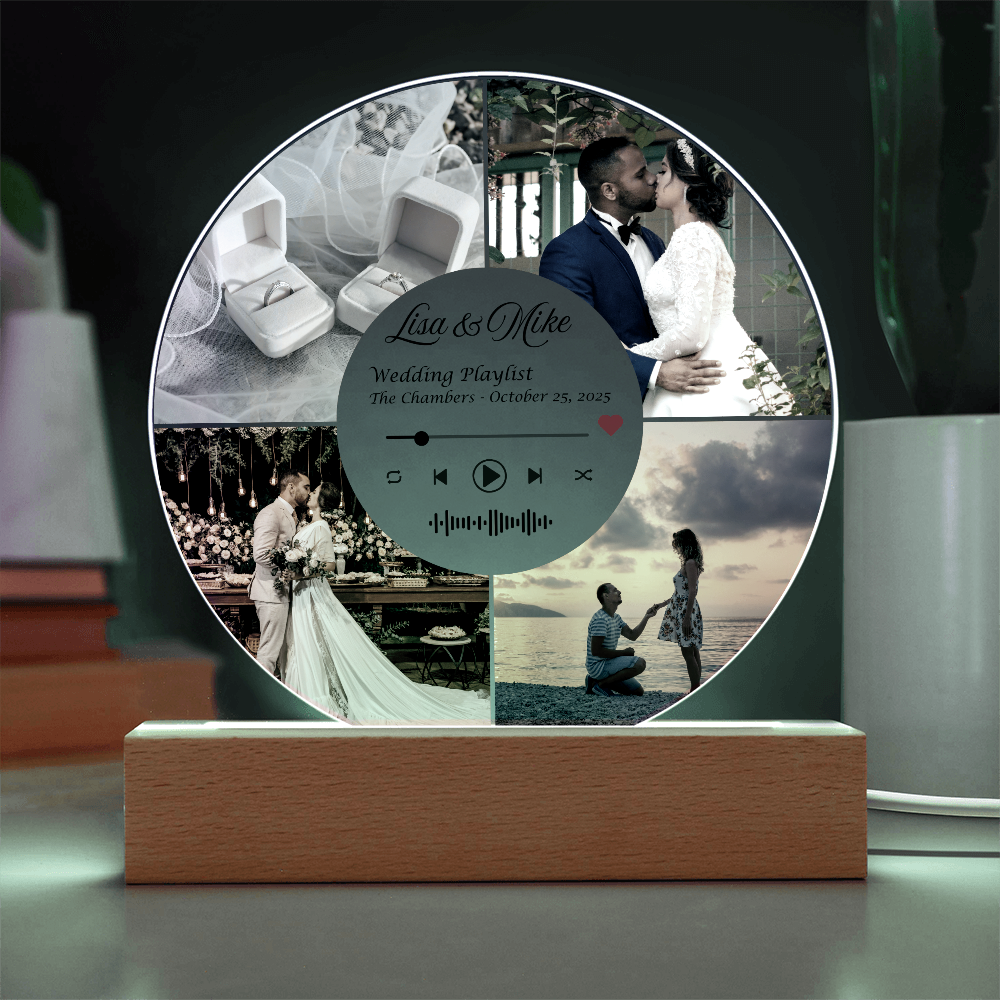 Personalized Wedding LED Plaque with Photo, Song Details, Music Streaming Service or QR Code
