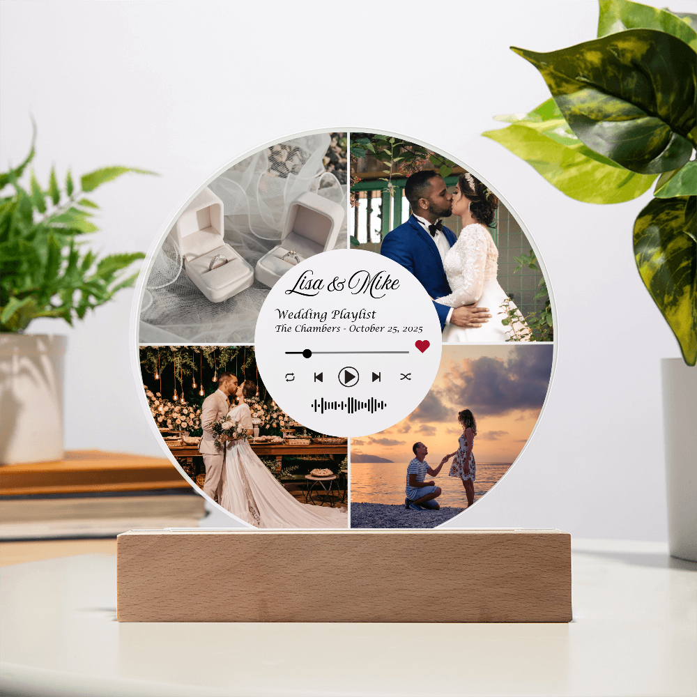 Personalized Wedding LED Plaque with Photo, Song Details, Music Streaming Service or QR Code