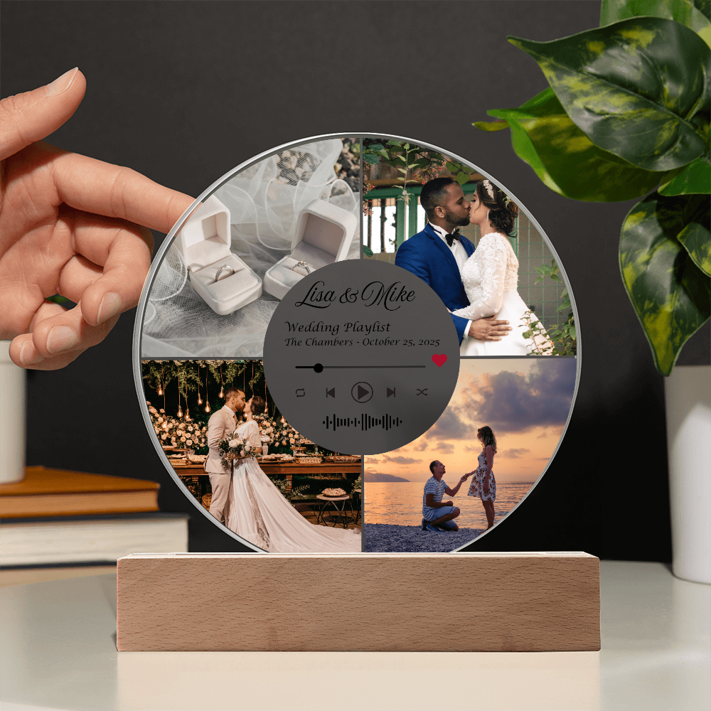 Personalized Wedding LED Plaque with Photo, Song Details, Music Streaming Service or QR Code
