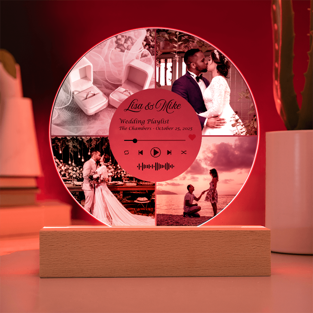 Personalized Wedding LED Plaque with Photo, Song Details, Music Streaming Service or QR Code