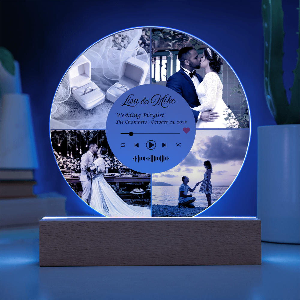 Personalized Wedding LED Plaque with Photo, Song Details, Music Streaming Service or QR Code