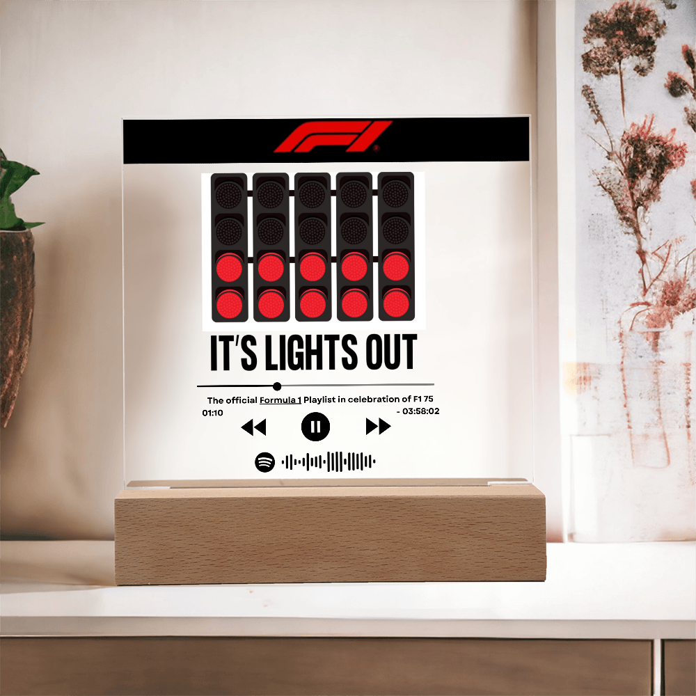 Formula 1 Lights Out Music LED Plaque with Song Details, Music Streaming Service or QR Code