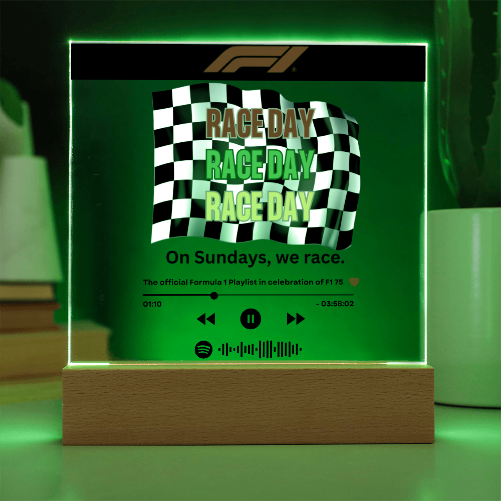 Formula 1 Race Day LED Plaque with Song Details, Music Streaming Service or QR Code