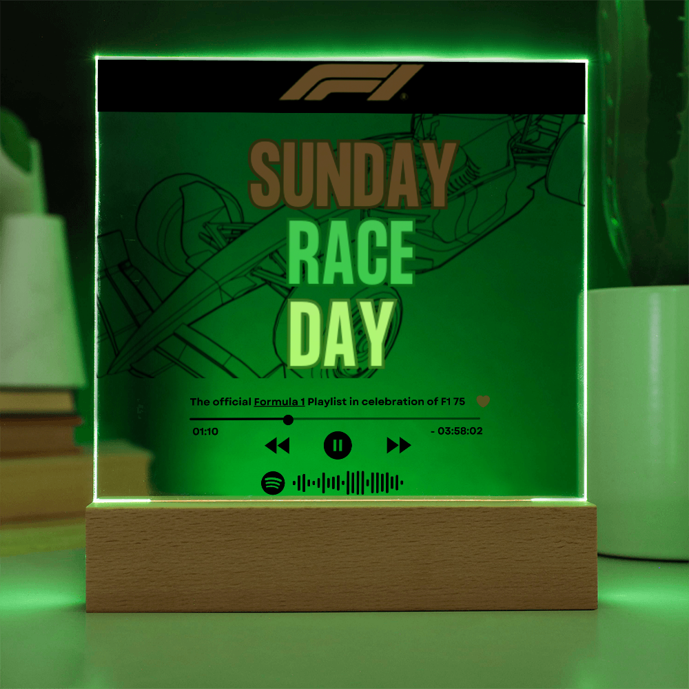 Formula 1 Sunday Race Day LED Plaque with Song Details, Music Streaming Service or QR Code