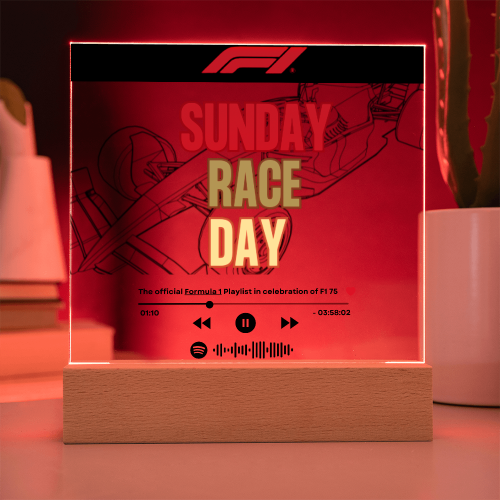 Formula 1 Sunday Race Day LED Plaque with Song Details, Music Streaming Service or QR Code