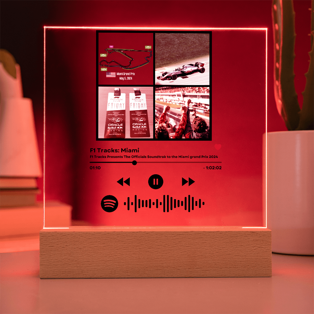 Personalized Formula 1 Race Commemorative Gift LED Plaque with Photo, Song Playlist, Music Streaming Service or QR Code