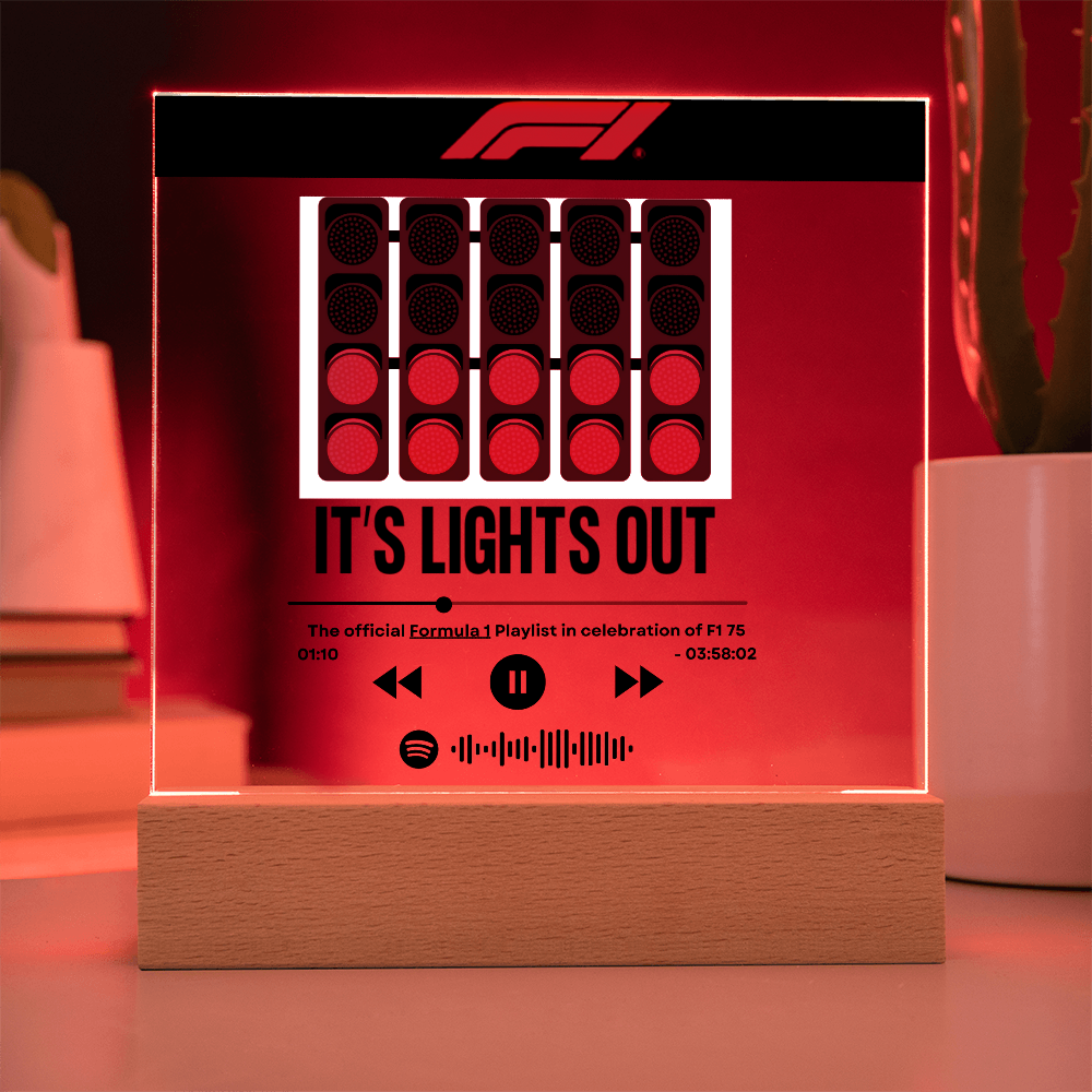 Formula 1 Lights Out Music LED Plaque with Song Details, Music Streaming Service or QR Code