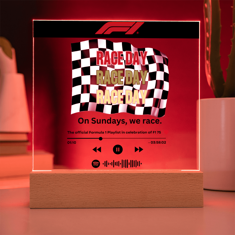 Formula 1 Race Day LED Plaque with Song Details, Music Streaming Service or QR Code