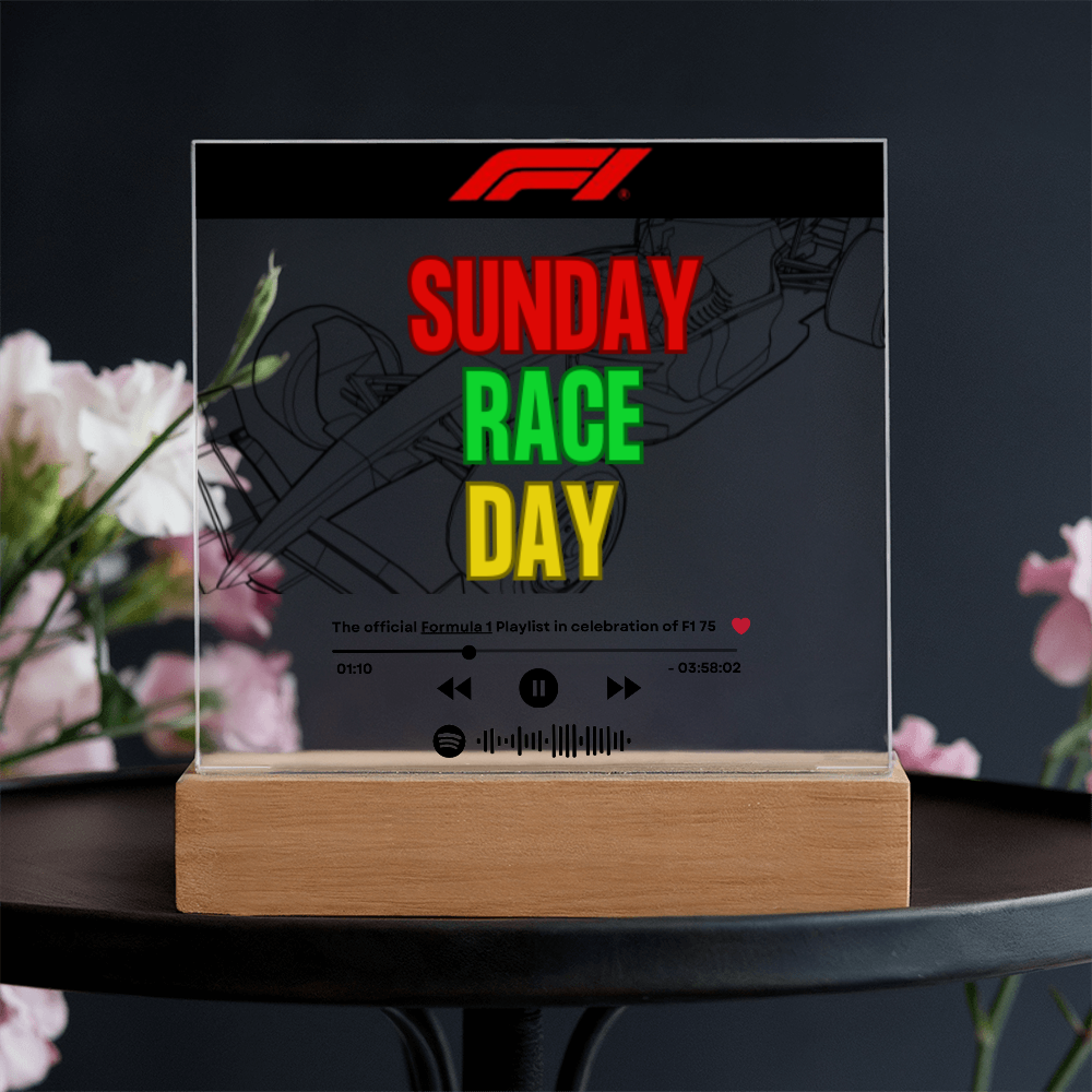Formula 1 Sunday Race Day LED Plaque with Song Details, Music Streaming Service or QR Code