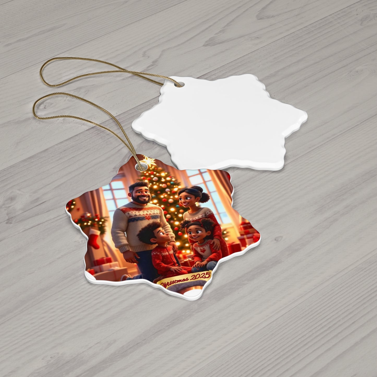 Black Family Keepsake Ornament | African American Mom, Dad, and 2 Kids  |