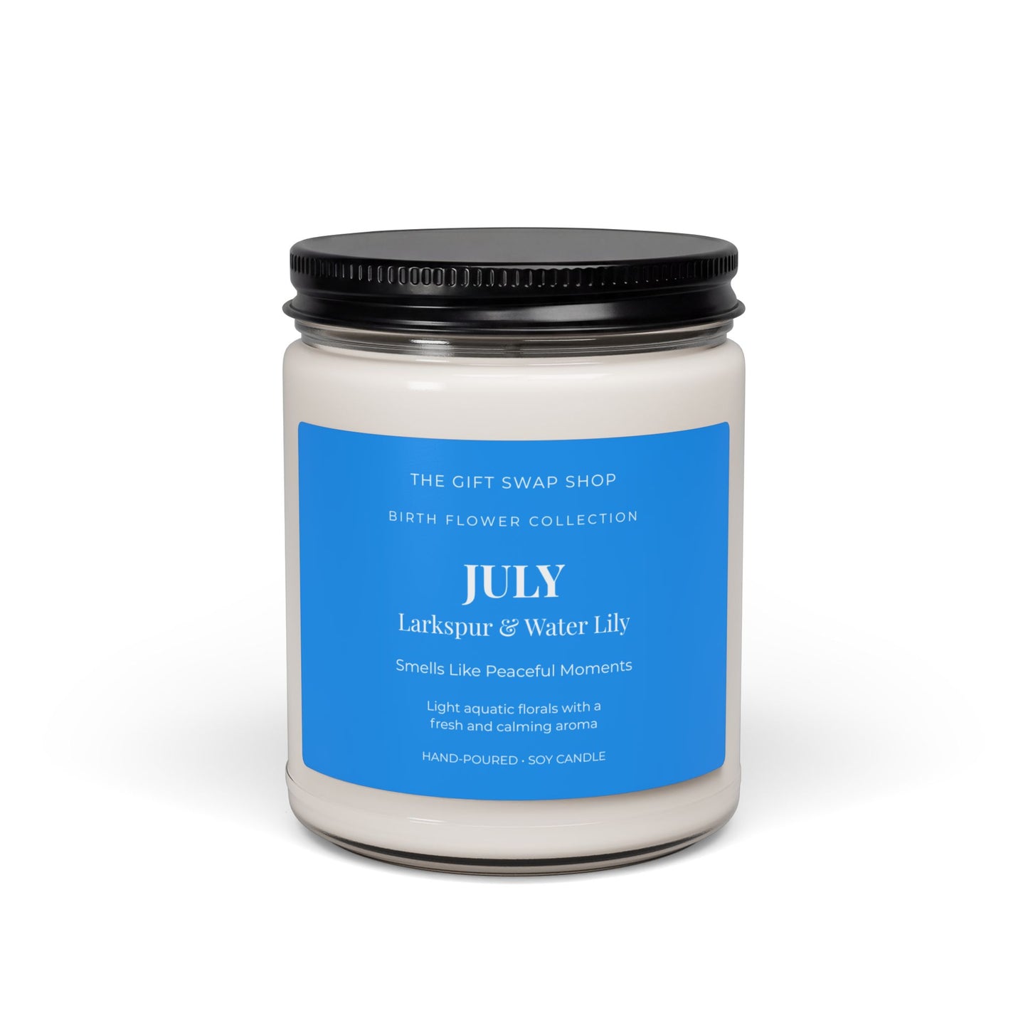 July Birth Flower Soy Candle — Larkspur & Water Lily (9oz)