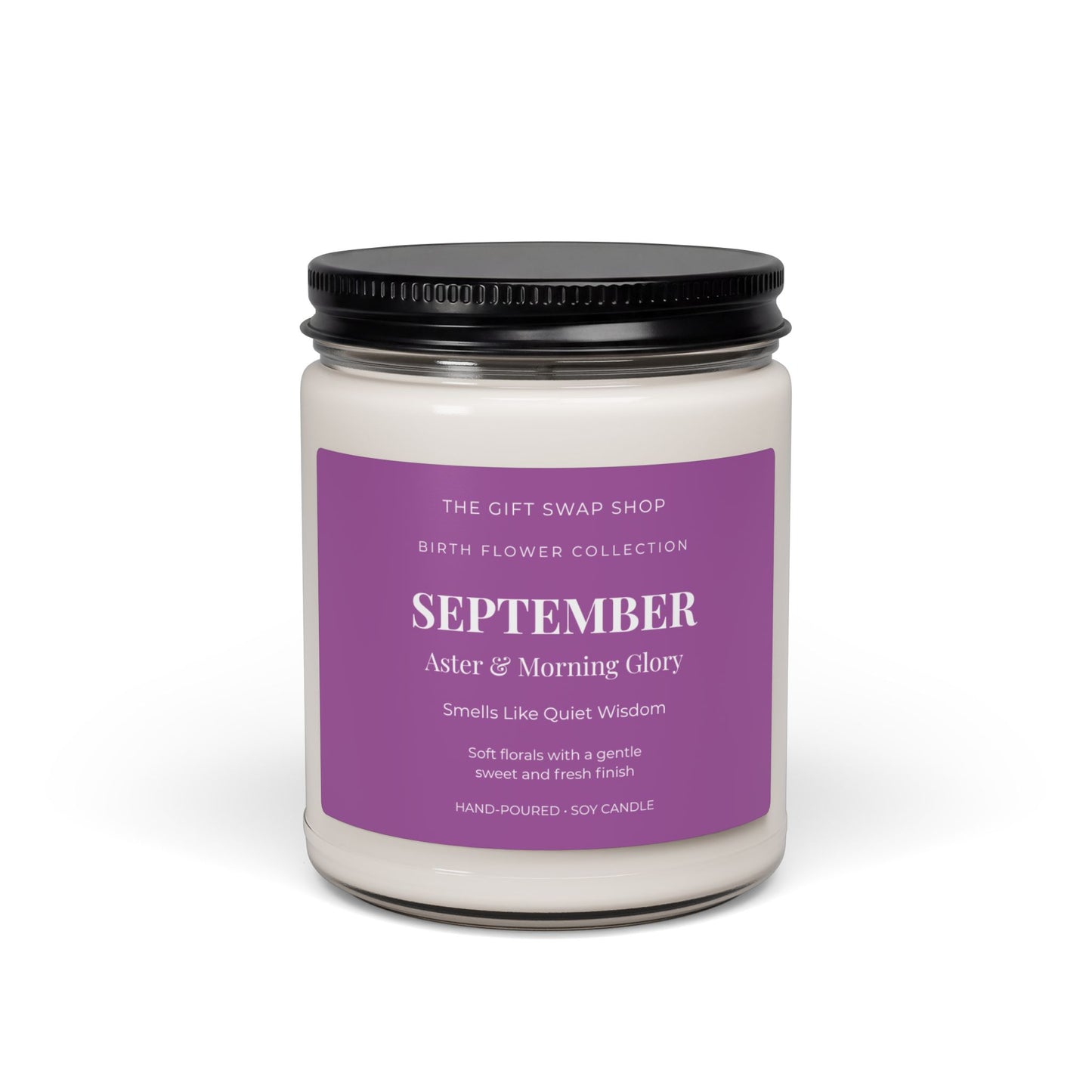 September Birth Flower Aster & Morning Glory Soy Candle — 9oz Scented Jar