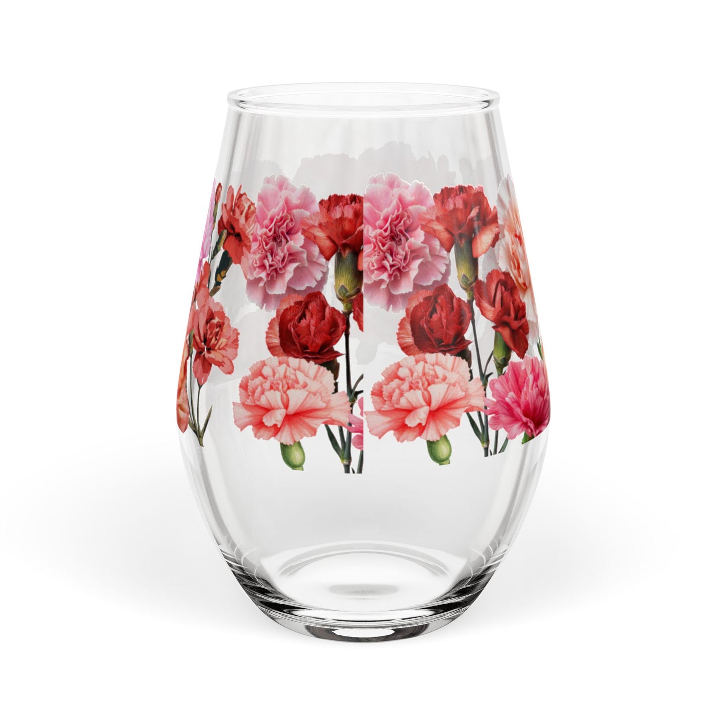 January Birth Month Flower - Carnation Bouquet Stemless Wine Glass —  11.75oz