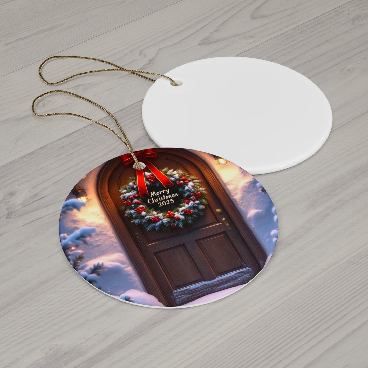 Welcoming Holiday Door Ceramic Ornament