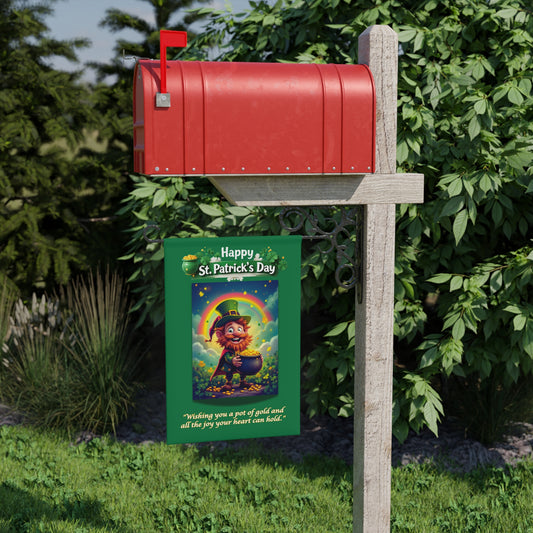 Happy St. Patrick's Day Leprechaun Garden Banner – Irish Proverb Yard Flag for Luck & Prosperity 