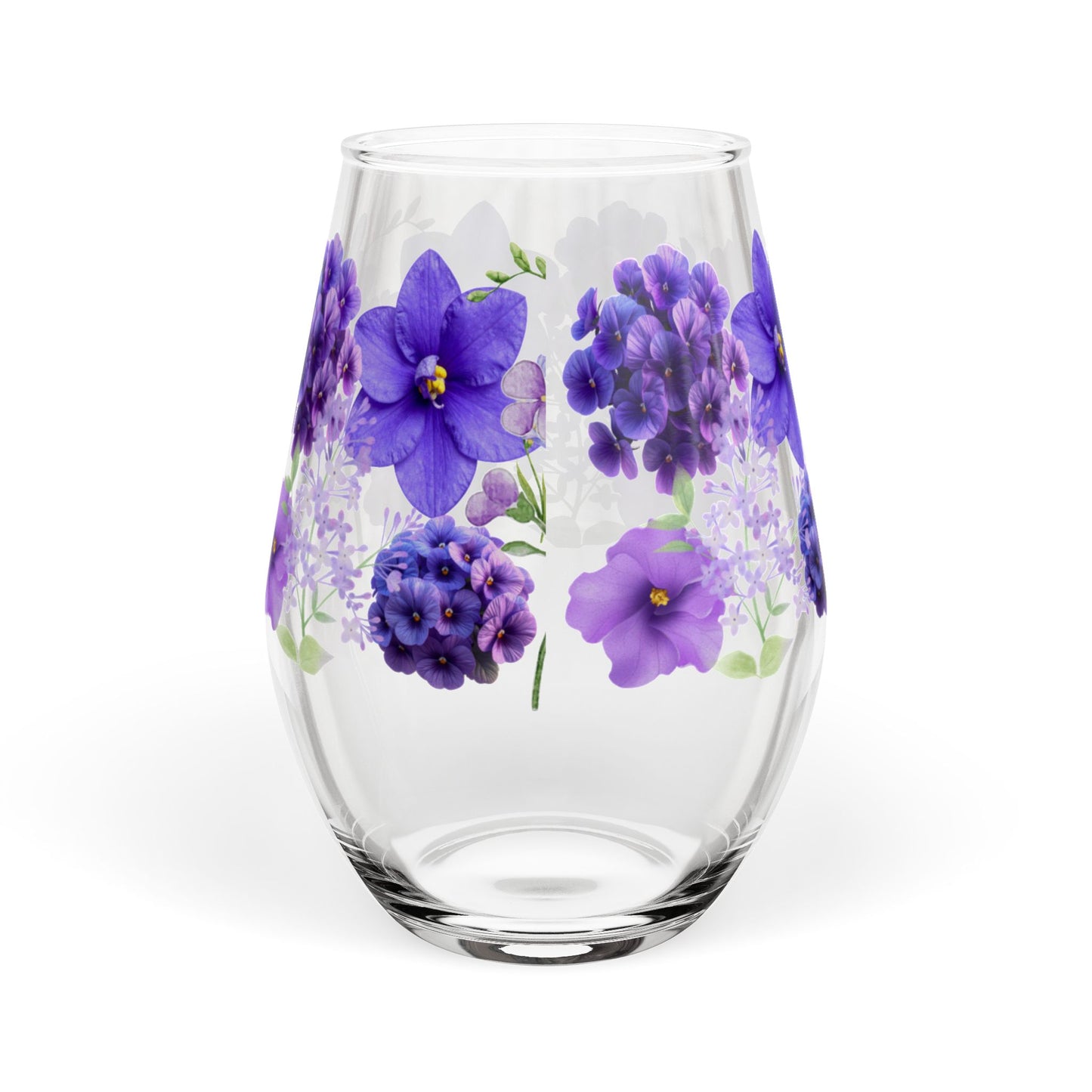 February Birth Month Flower - Violet Bouquet Stemless Wine Glass — 11.75oz