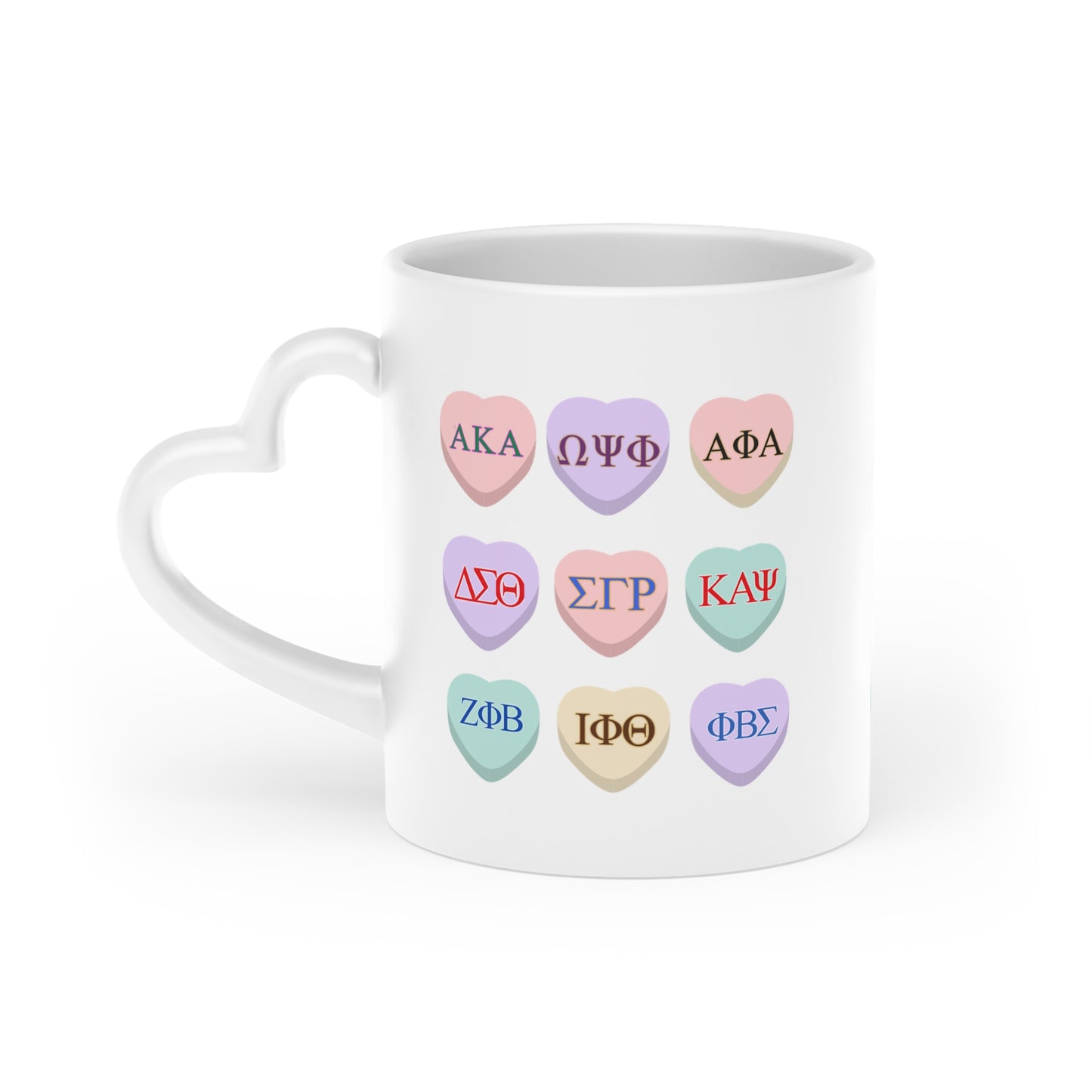 D9 Greek Letters Conversation Hearts Mug | Pastel D9 Sorority & Fraternity Gift, Divine Nine BGLO Coffee Cup, HBCU Paraphernalia
