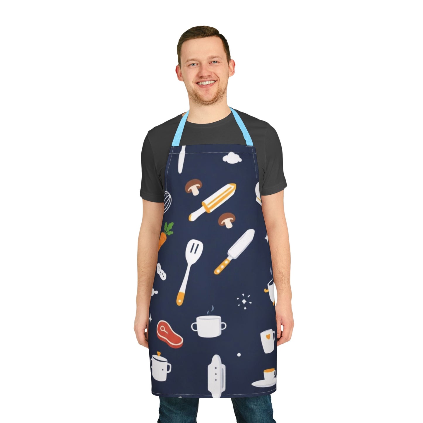 Whimsical Kitchen Apron for Her - Navy Blue Mother's Day Apron - Cooking Tools Pattern