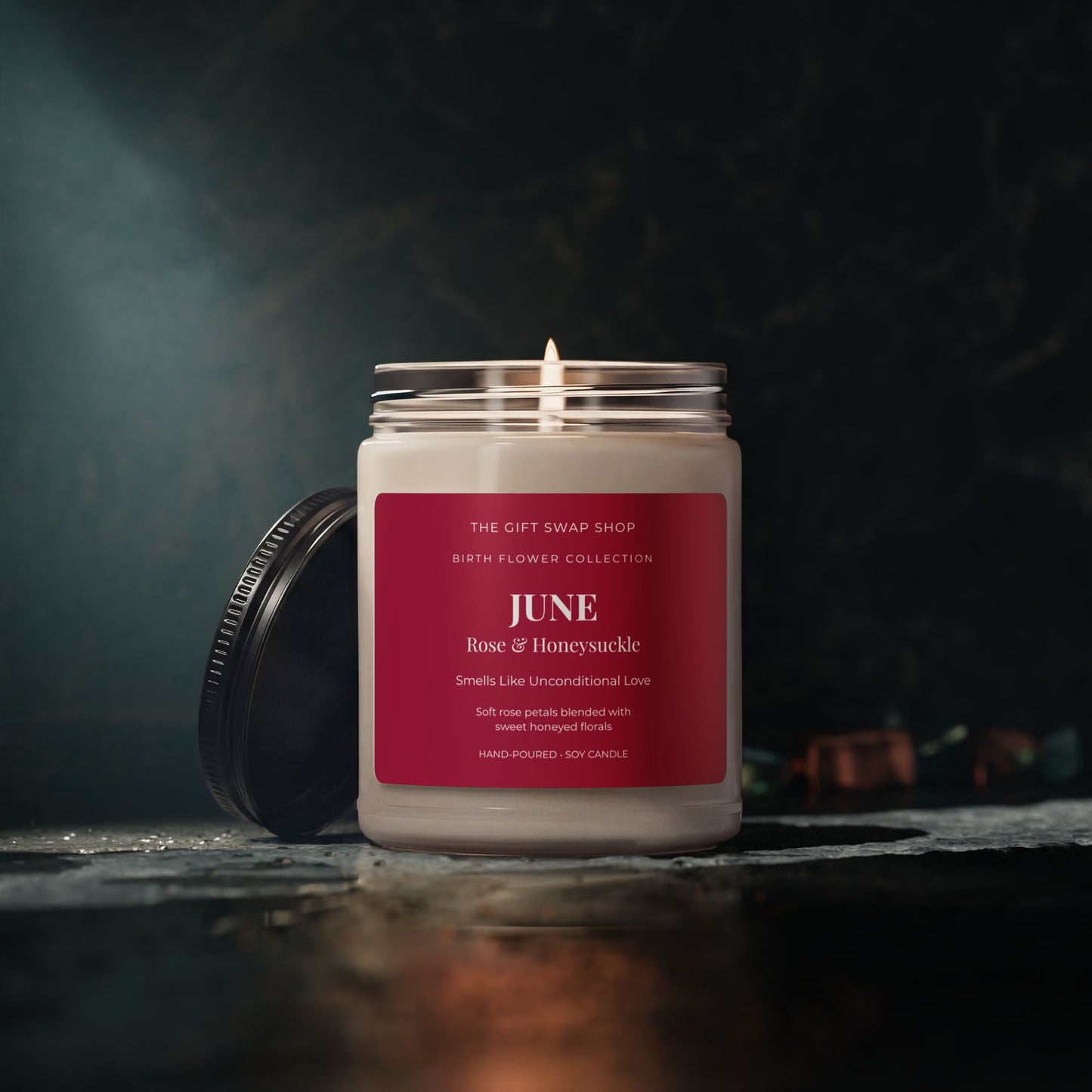 June Birth Flower Rose & Honeysuckle Scented Soy Candle — 9oz Floral Jar