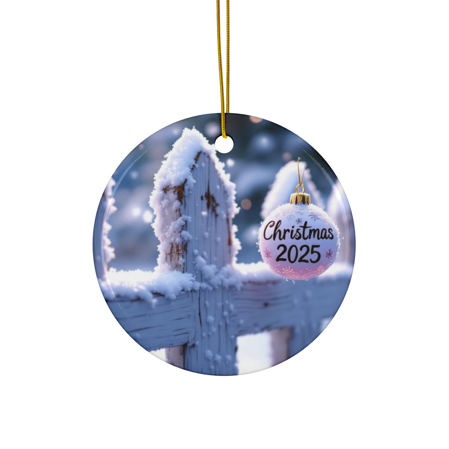 Christmas Ornament, white picket fence, Gift for Tree, 2025 Keepsake, Winter Decoration, Handcrafted Ceramic Ornament