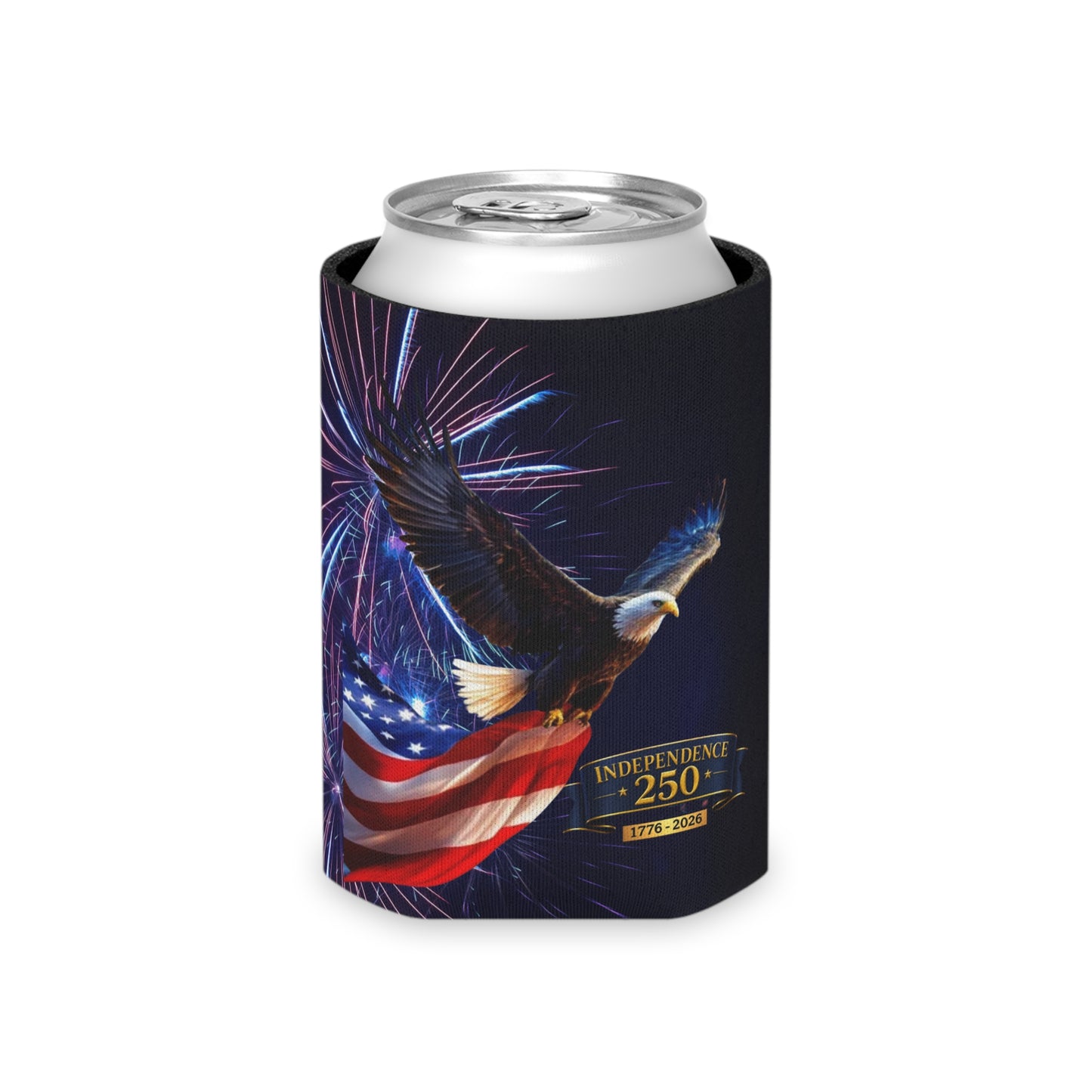 Fireworks Eagle Can Cooler – Patriotic 4th of July Beverage Sleeve