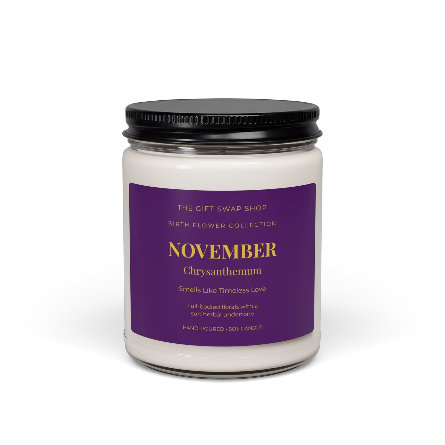 November Birth Flower Chrysanthemum Soy Candle — 9oz Scented Jar