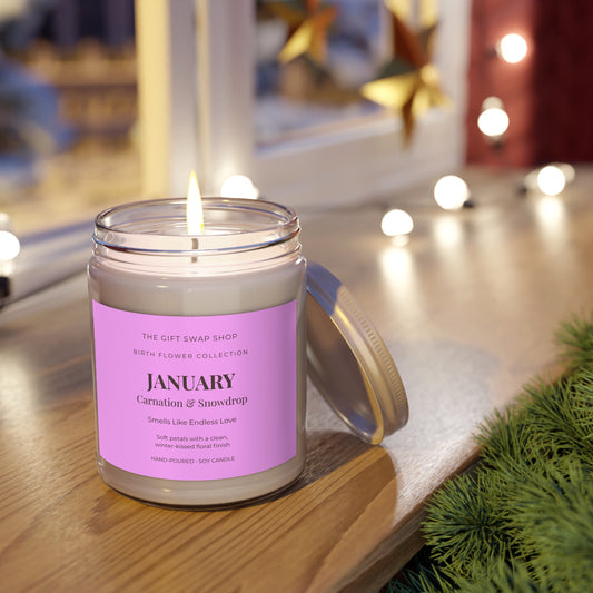 January Carnation & Snowdrop Scented Soy Candle (9oz) — Mother's Day Gift