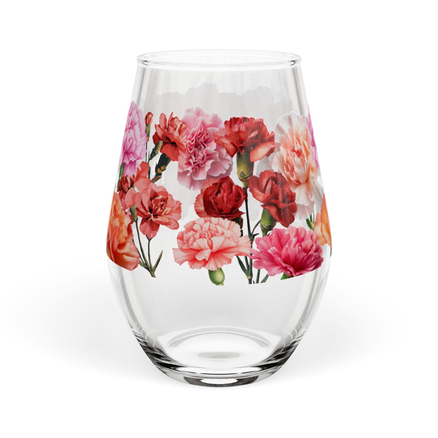 January Birth Month Flower - Carnation Bouquet Stemless Wine Glass —  11.75oz