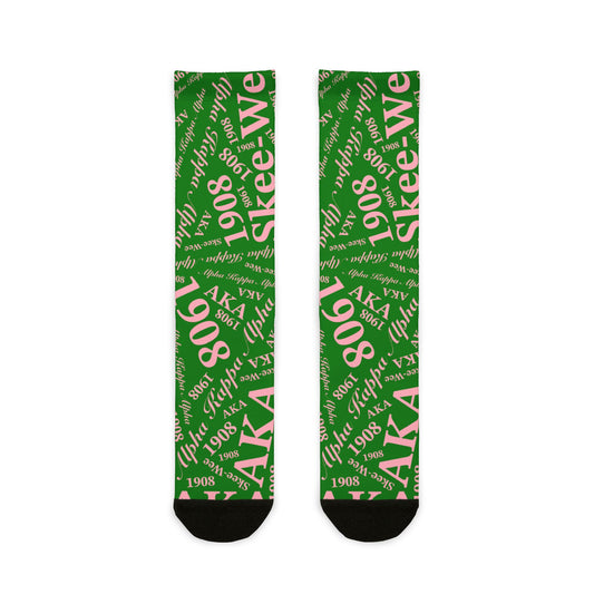 AKA 1908 Pink & Green Crew Socks — Sorority Paraphernalia Gift (Reusable Sublimation)