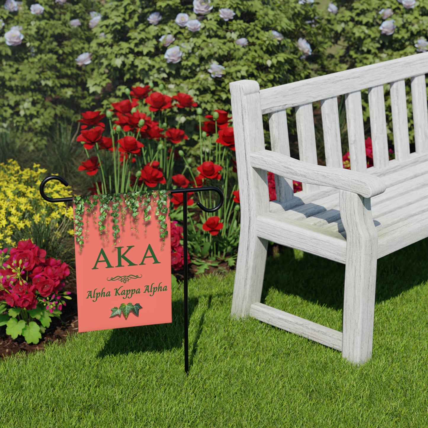 AKA Pink & Green Garden Banner with Ivy Design