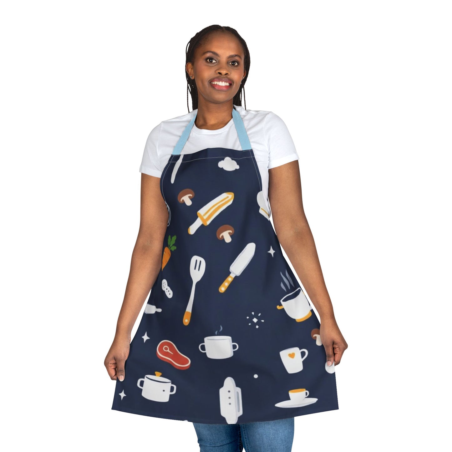 Whimsical Kitchen Apron for Her - Navy Blue Mother's Day Apron - Cooking Tools Pattern