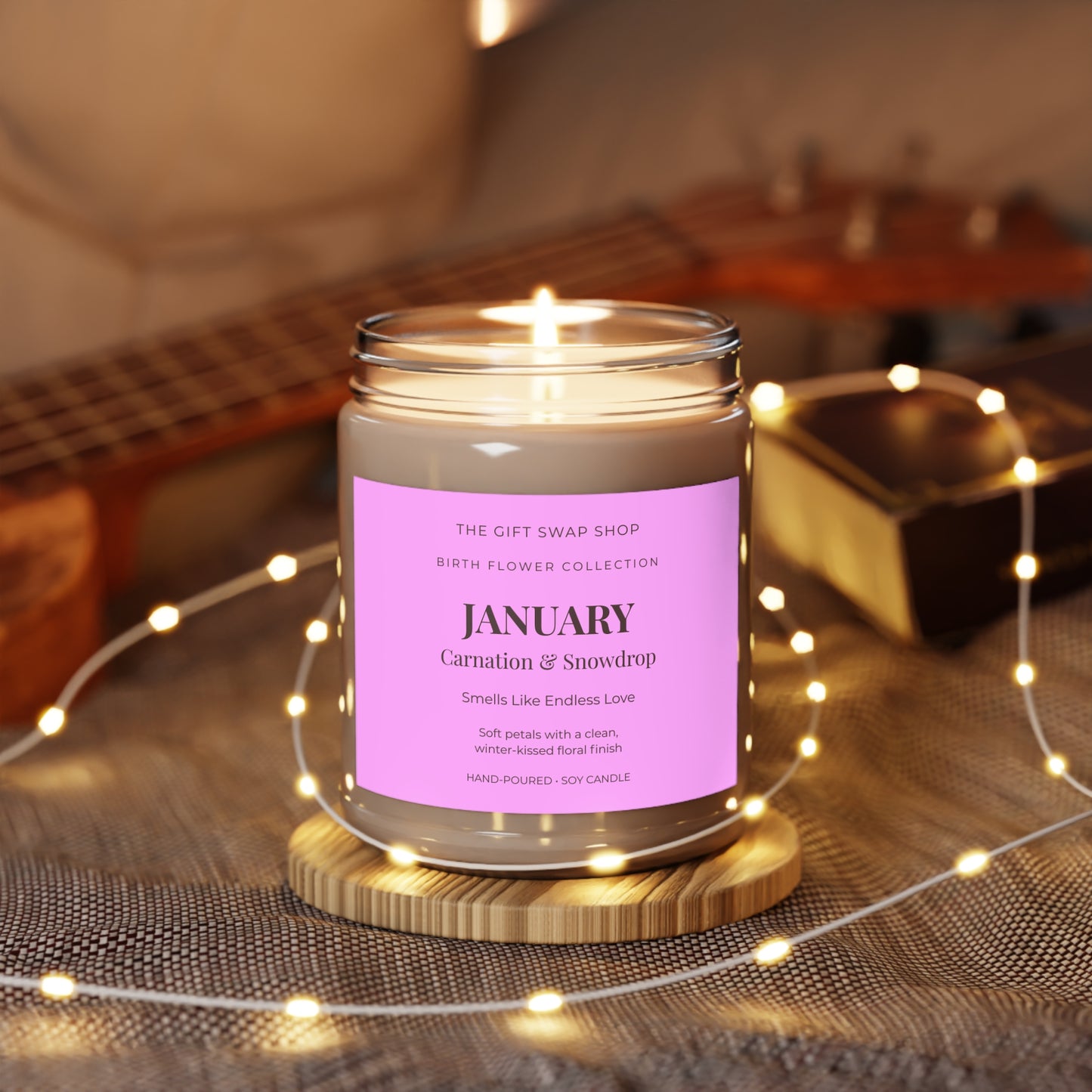 January Carnation & Snowdrop Scented Soy Candle (9oz) — Mother's Day Gift