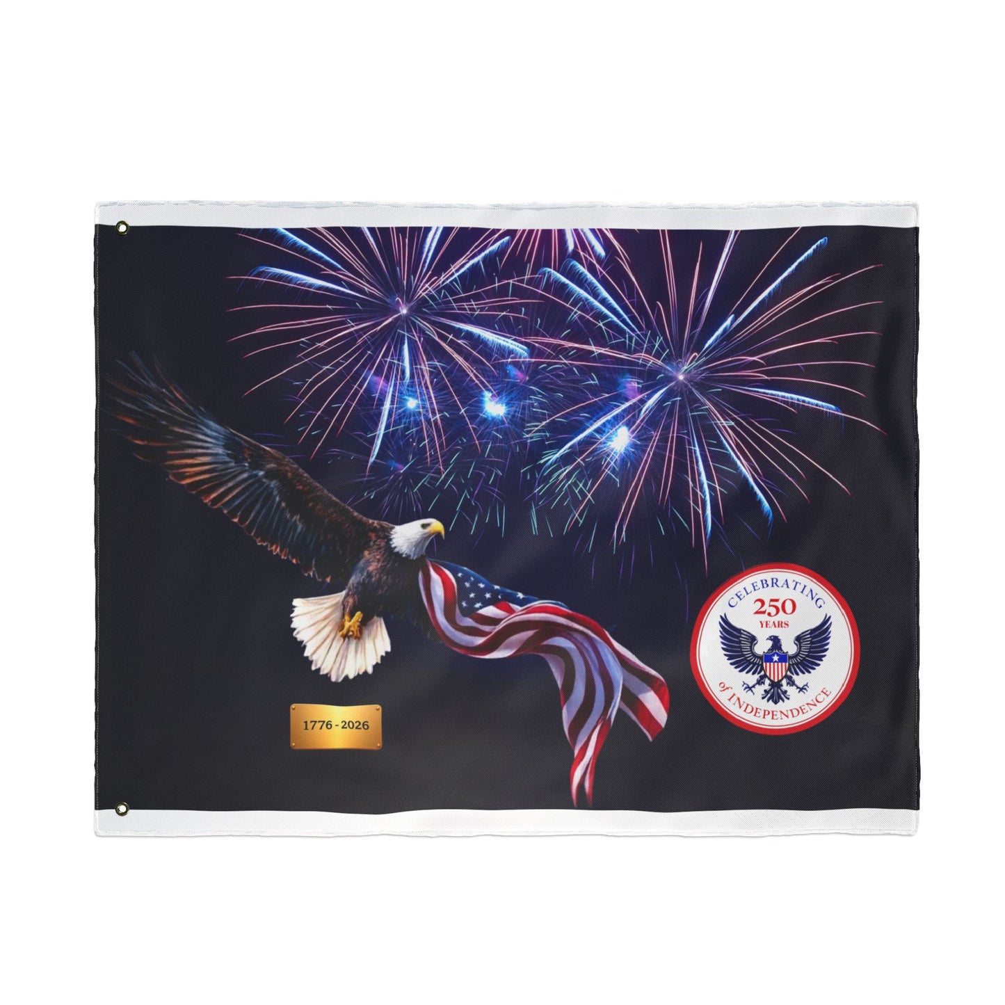 Bald Eagle with American Flag Double Sided Flag | 1776-2026 Fireworks | 1776-2026 Fireworks Flag | 250th Anniversary Flag